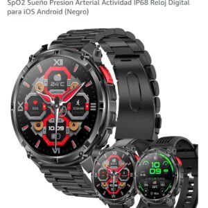 Smartwatch MYSHUN 1,7″ con llamadas Bluetooth, 123 modos deportivos y 3 correas – Negro
